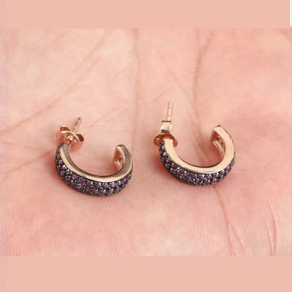 Rose gold half circle amethyst earrings - Picture 3 of 3